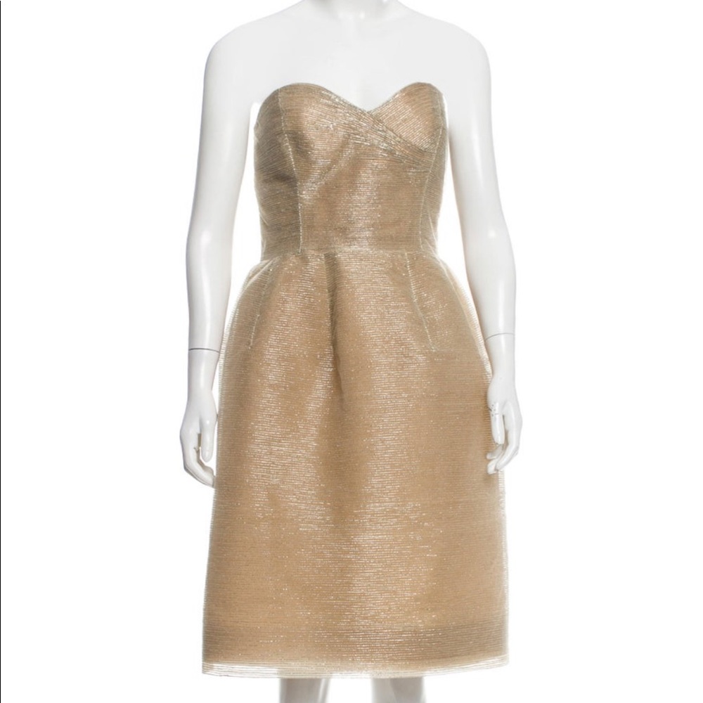 Gold Tulle Pouf Oscar de La Renta Cocktail Dress